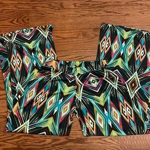 Fashion women’s palazzo geometric pull on pants S/M stretch flowy multi color